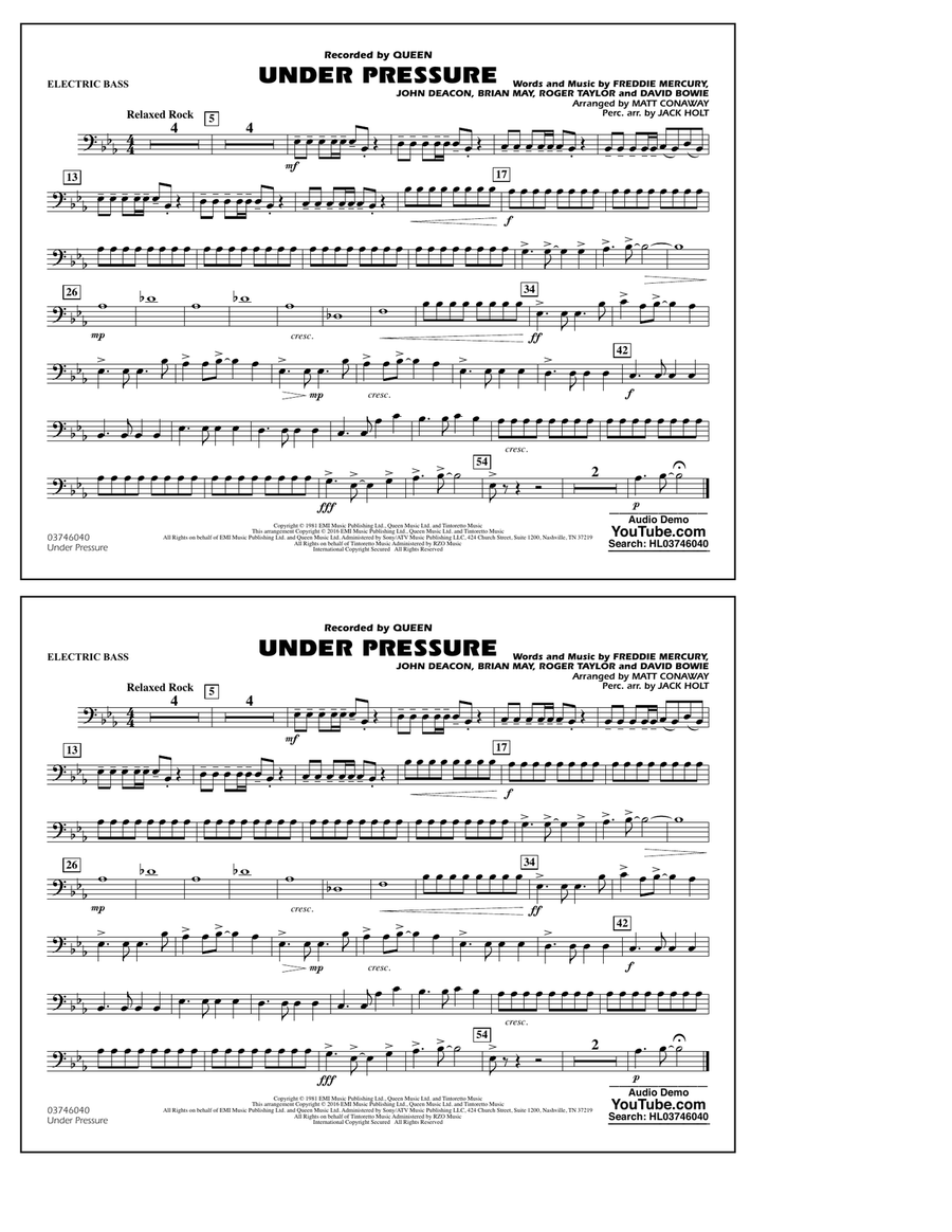 Under Pressure - Electric Bass Marching Band scores gallery preview page 1