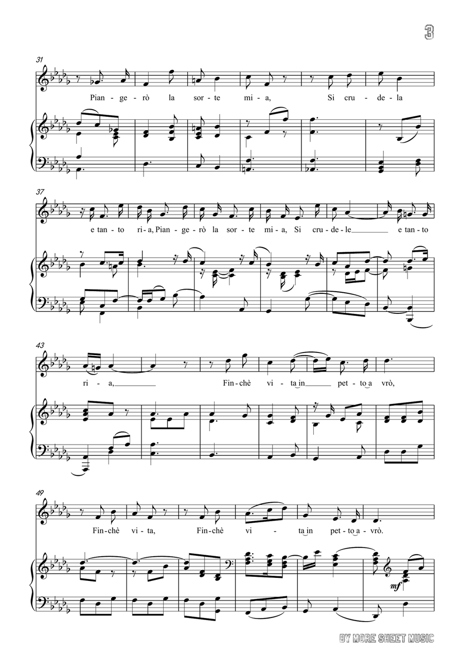 Handel-E pur così in un giorno...Piangerò la sorte mia in D flat Major,for Voice and Piano Piano, Vocal scores gallery preview page 5