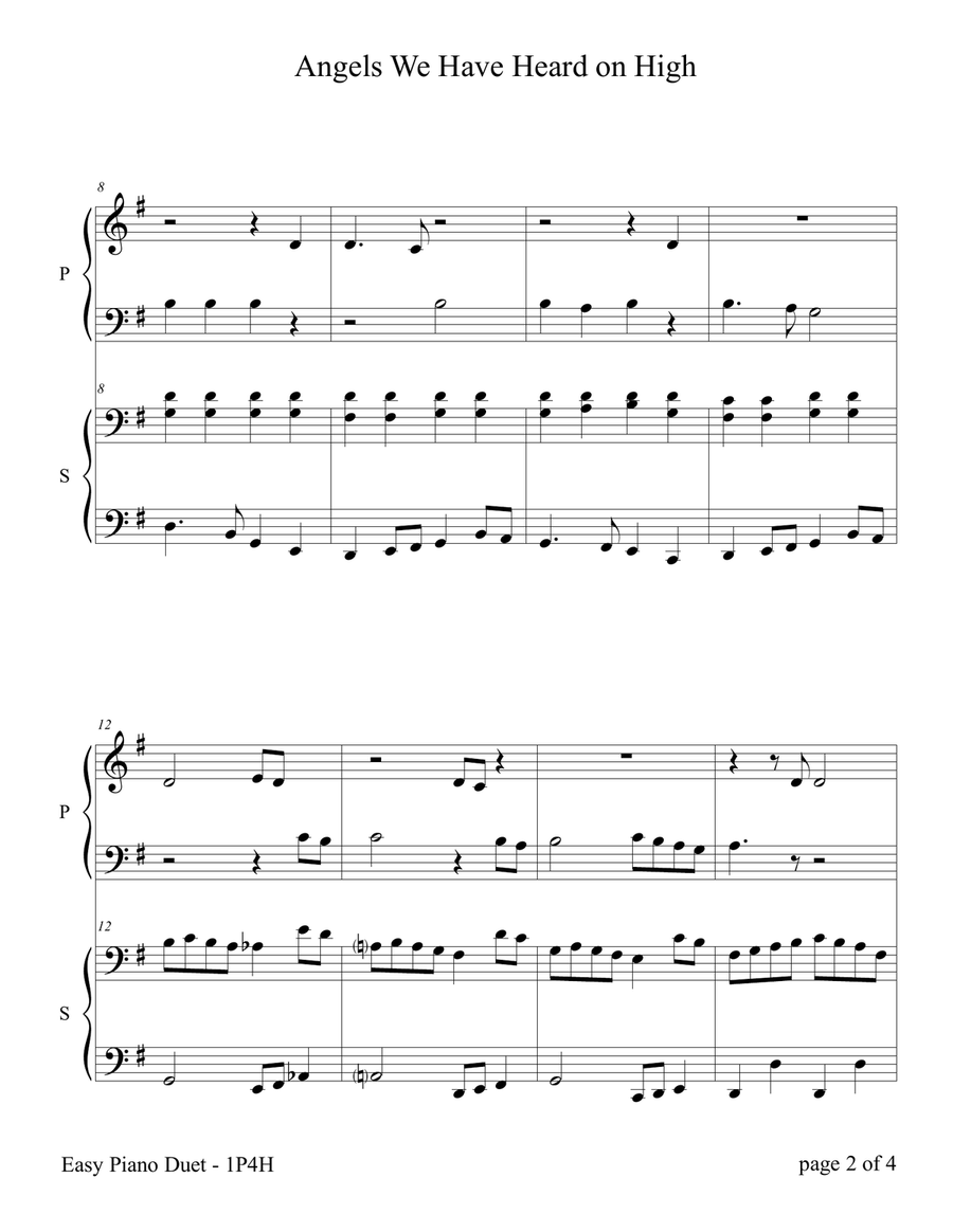 Angels We Have Heard on High (Easy Piano Duet; 1 Piano, 4 Hands) Easy Piano scores gallery preview page 5