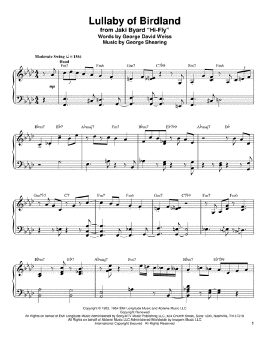 Lullaby Of Birdland Piano scores gallery preview page 1