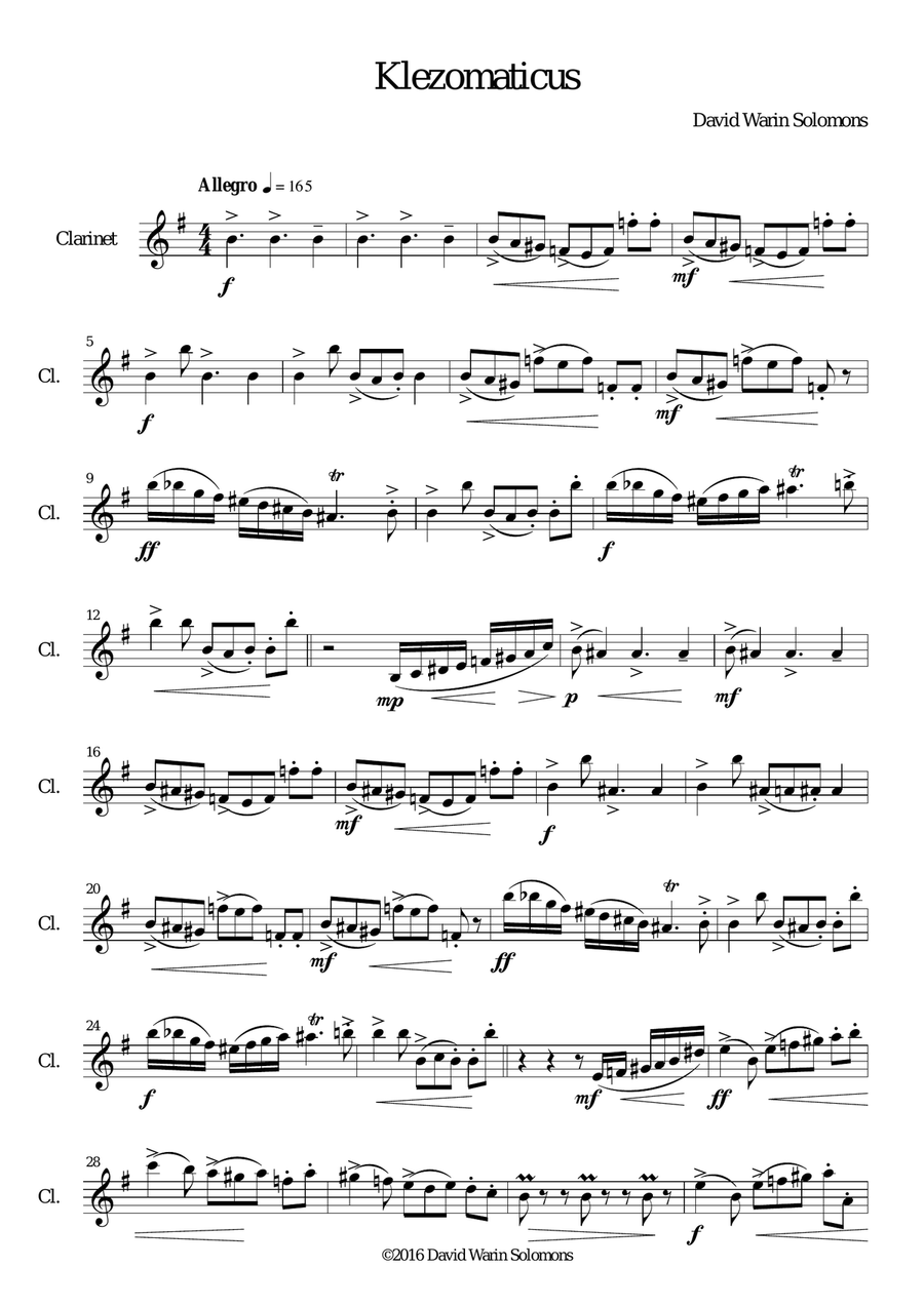Klezomaticus for solo clarinet Clarinet Solo scores gallery preview page 1