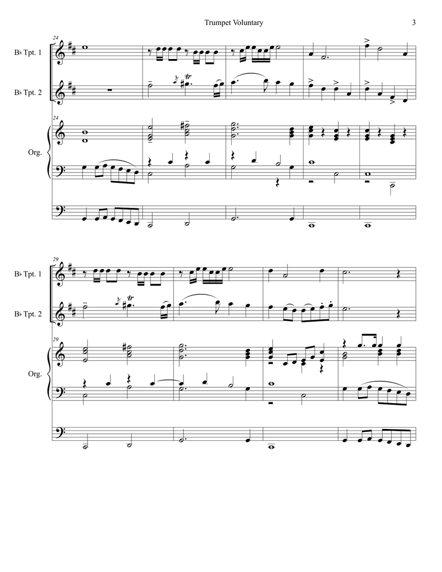 Trumpet Voluntary (Duet for Bb-Trumpet - Organ Accompaniment) Trumpet Duet scores gallery preview page 4
