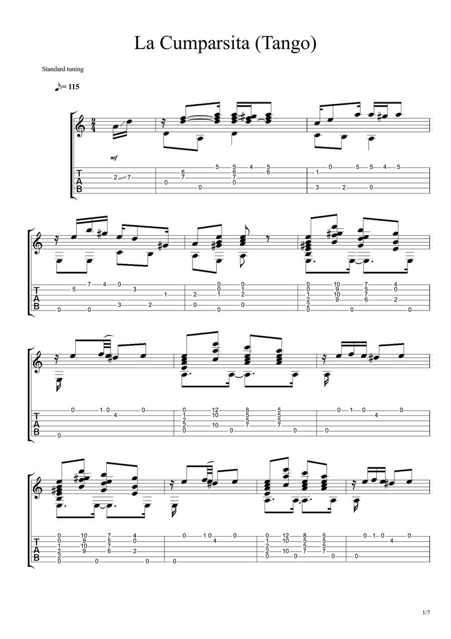 La Cumparsita (Famous Tango) Classical Guitar scores gallery preview page 1