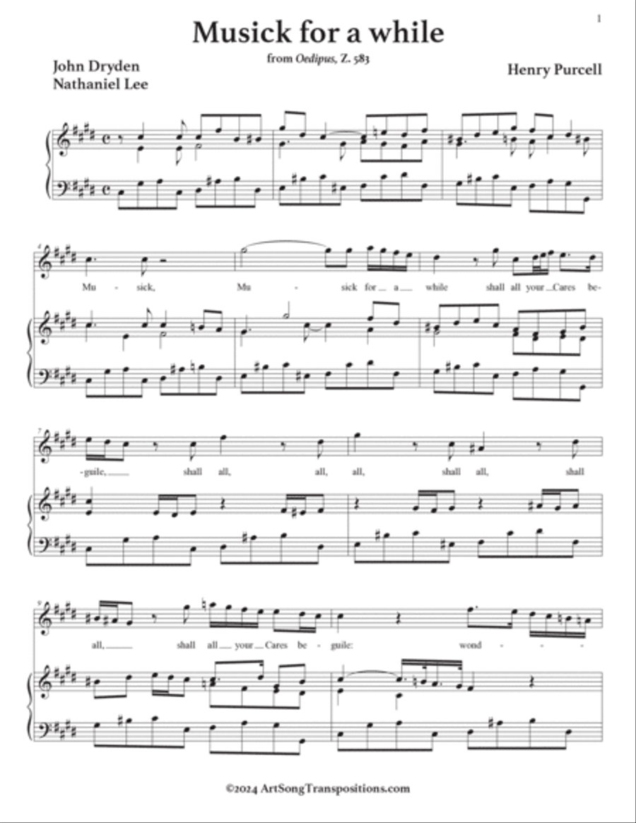 PURCELL: Musick for a while (in 9 keys: C-sharp, C, B, B-flat, A, A-flat, G, F-sharp, and F minor) Voice scores gallery preview page 2