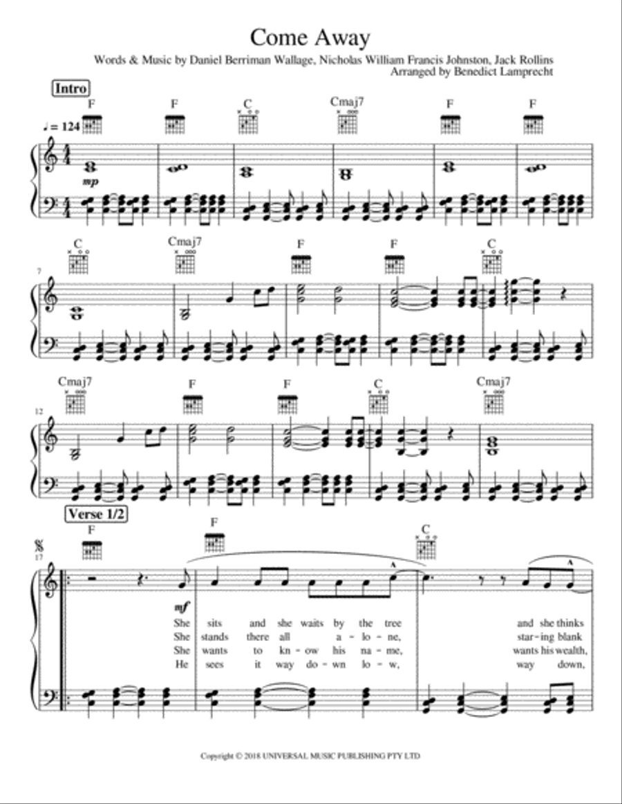 Come Away Piano, Vocal, Guitar scores gallery preview page 1