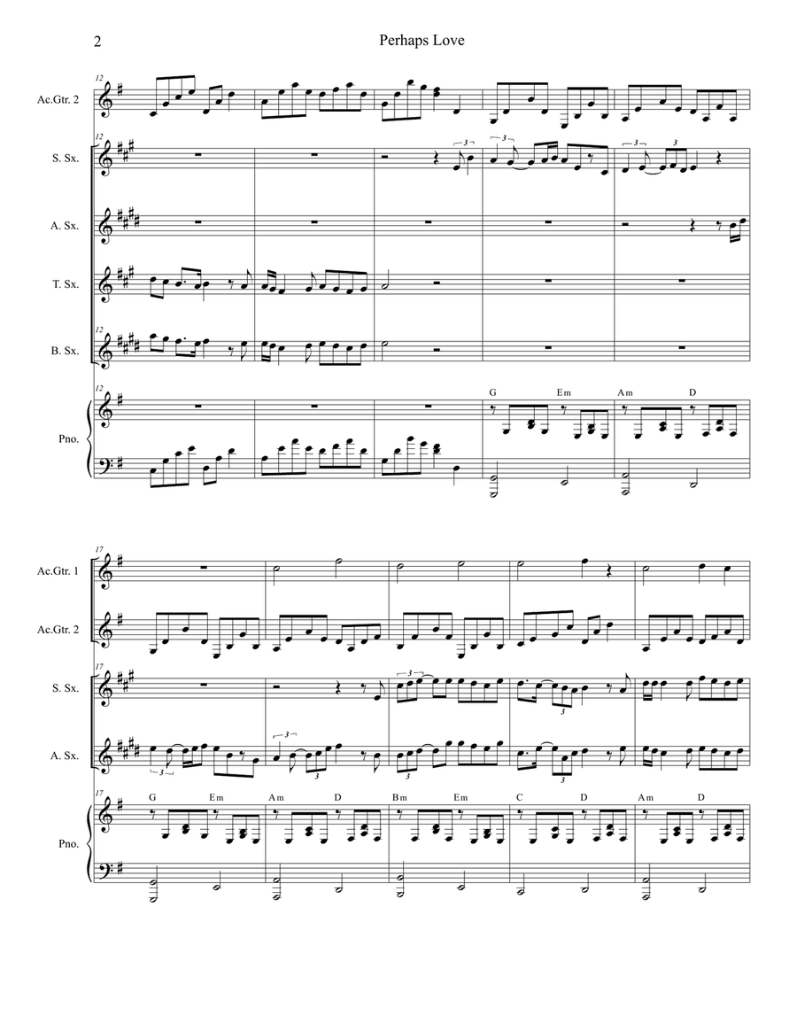 Perhaps Love Saxophone Quartet scores gallery preview page 2