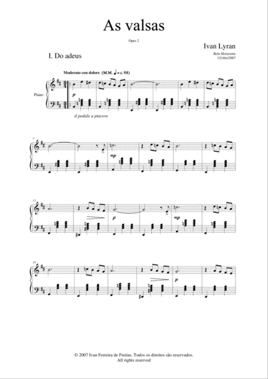 As valsas Opus 2 Piano Solo scores gallery preview page 1