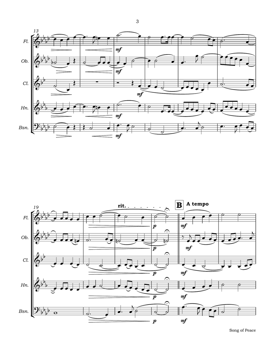Song of Peace for Woodwind Quintet Woodwind Quintet scores gallery preview page 6