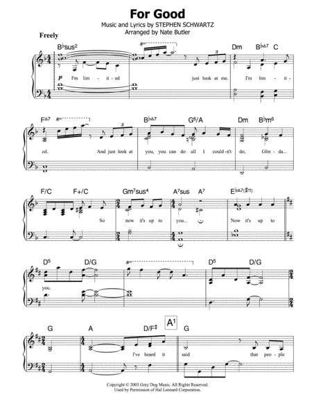 For Good - Piano/Vocal Score