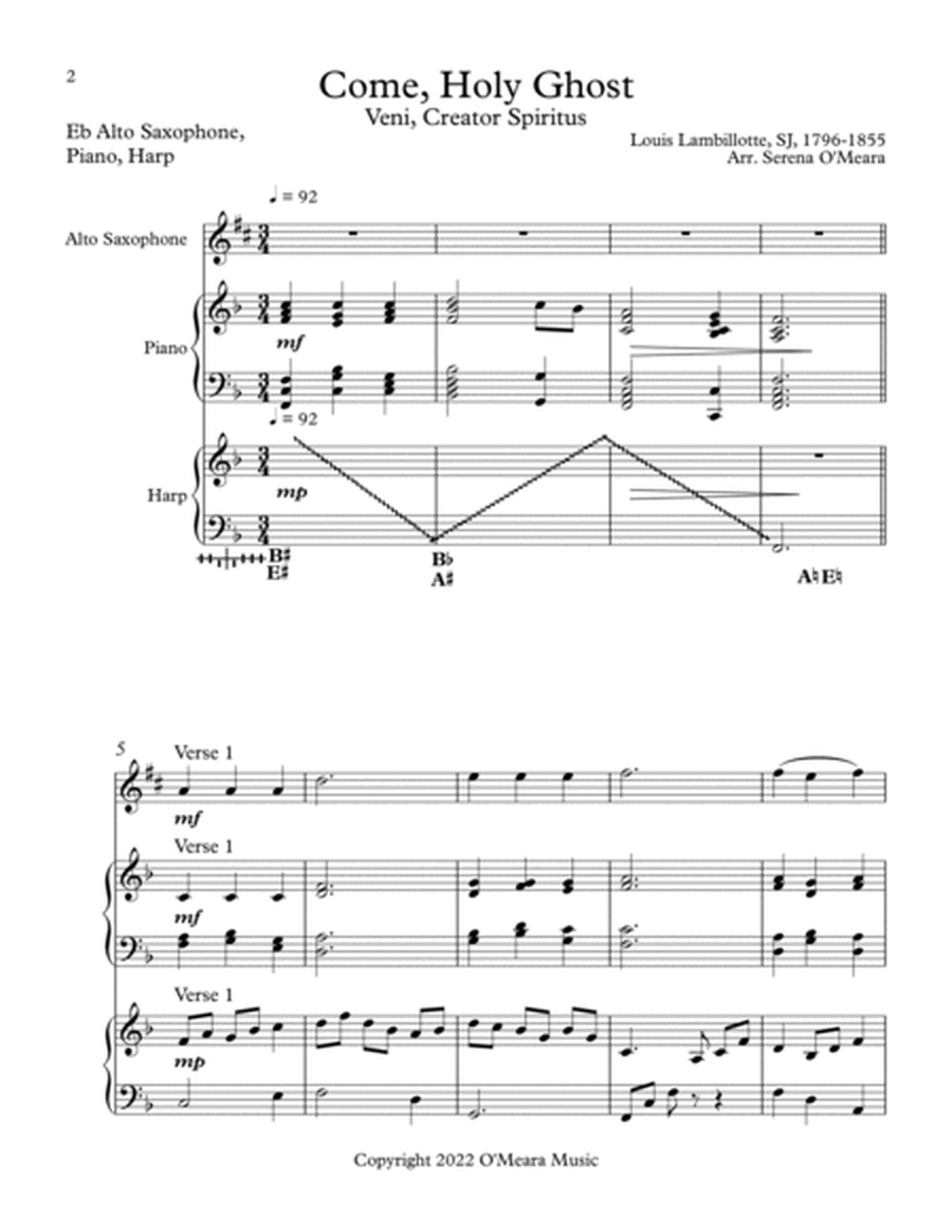 Come, Holy Ghost, Trio for Eb Alto Saxophone, Harp, Piano image number null