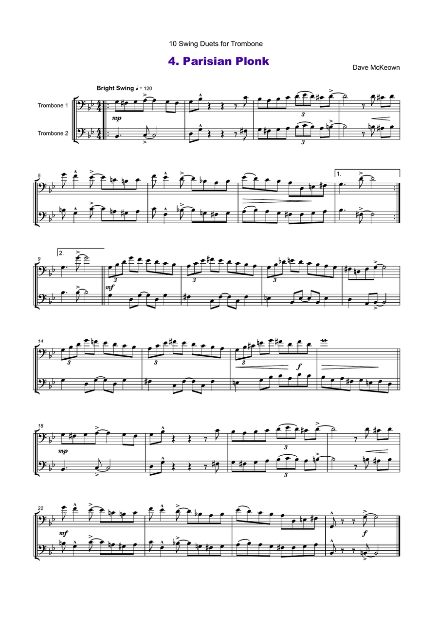 10 Swing Duets for Trombone Trombone Duet scores gallery preview page 6