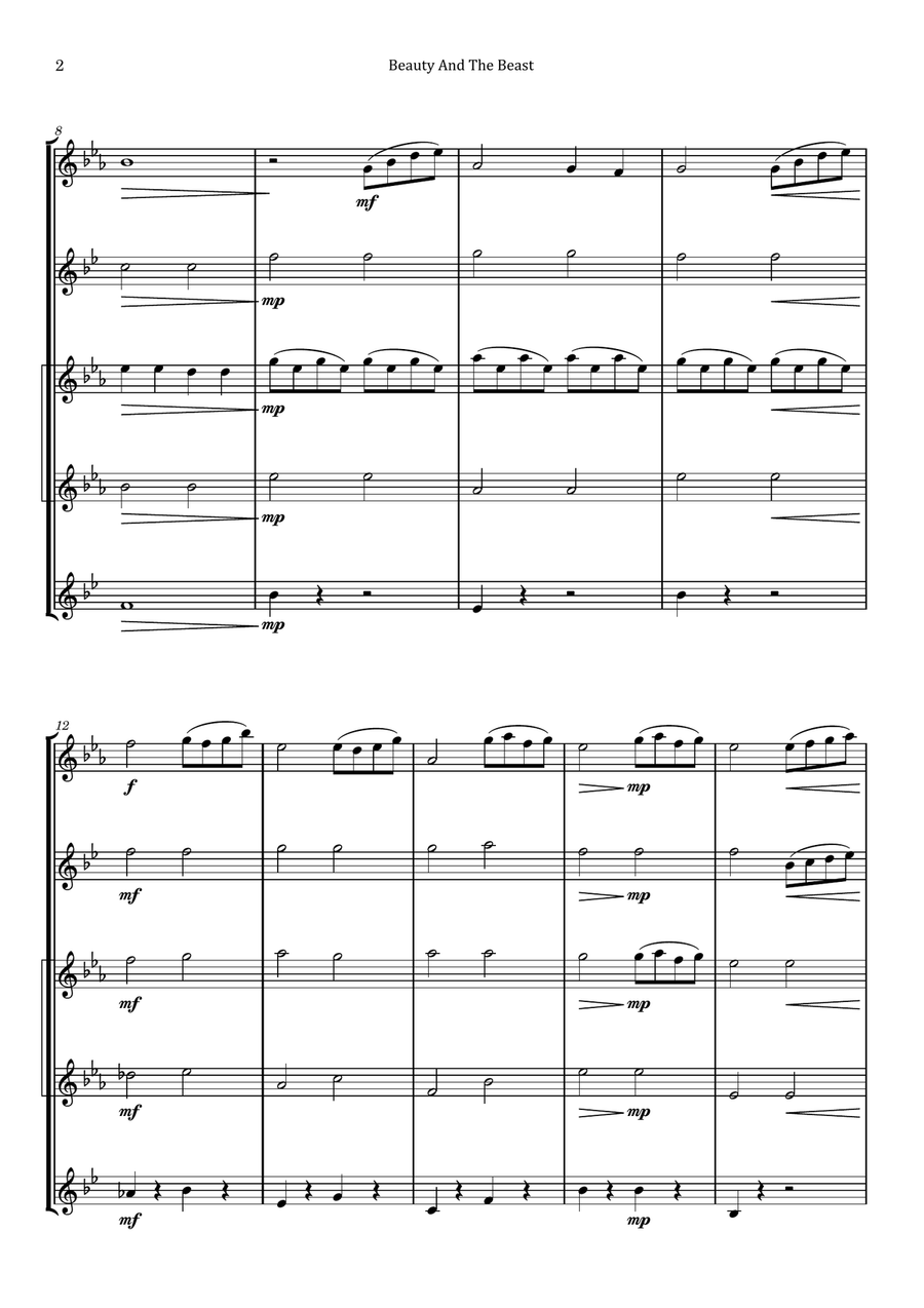 Beauty And The Beast Saxophone Quintet scores gallery preview page 2