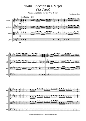 Violin Concerto in E Major - (String Quartet) - Antonio Vivaldi (RV 263 Op. 9 No. 4)