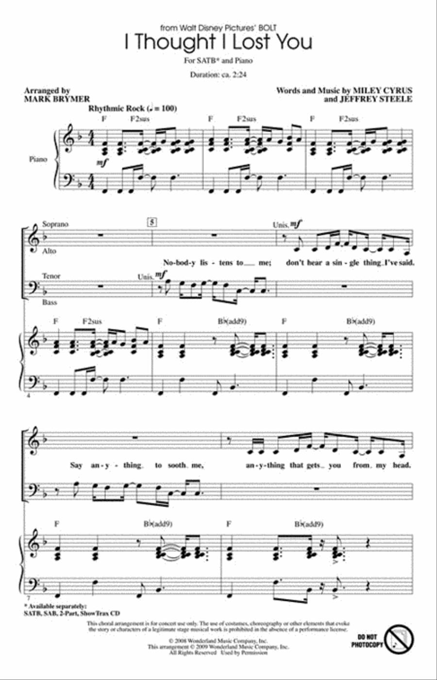 I Thought I Lost You Choir scores gallery preview page 2