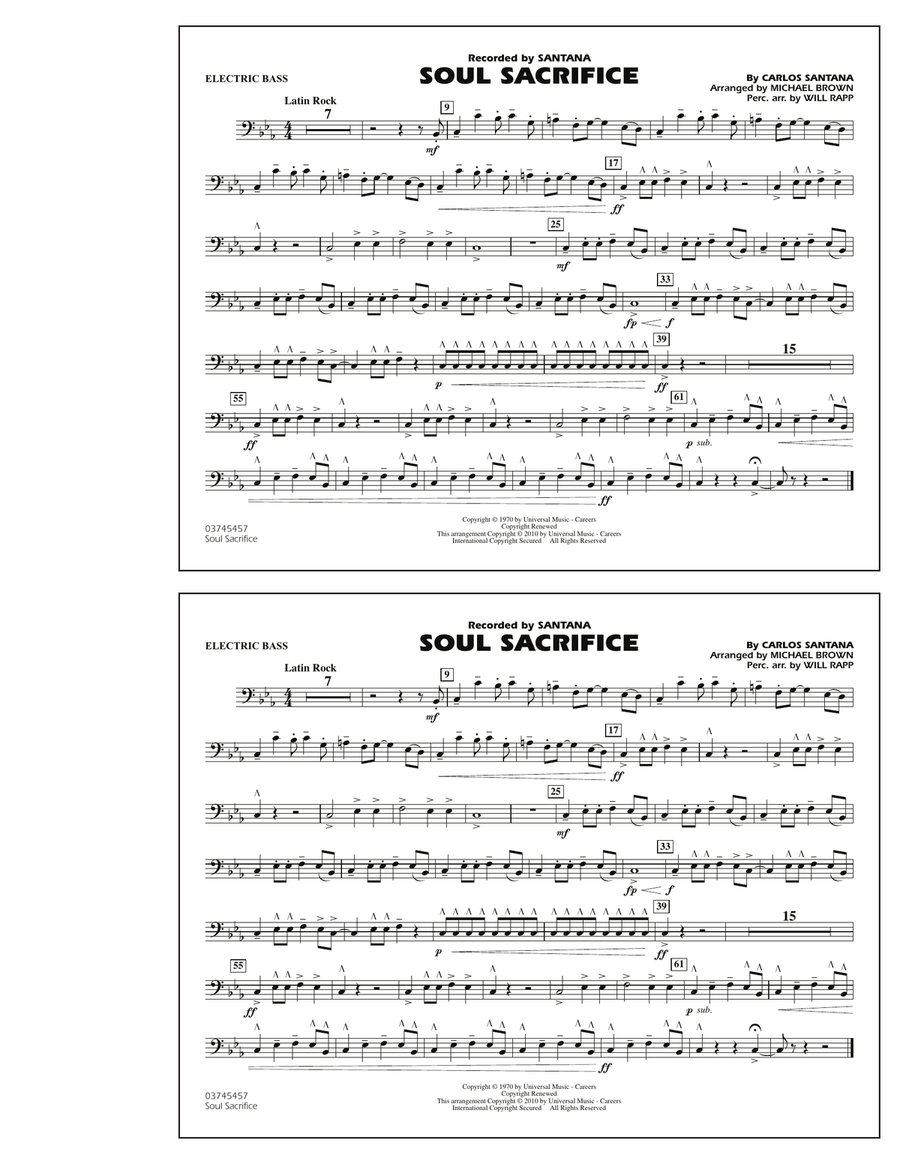 Soul Sacrifice - Electric Bass Marching Band scores gallery preview page 1