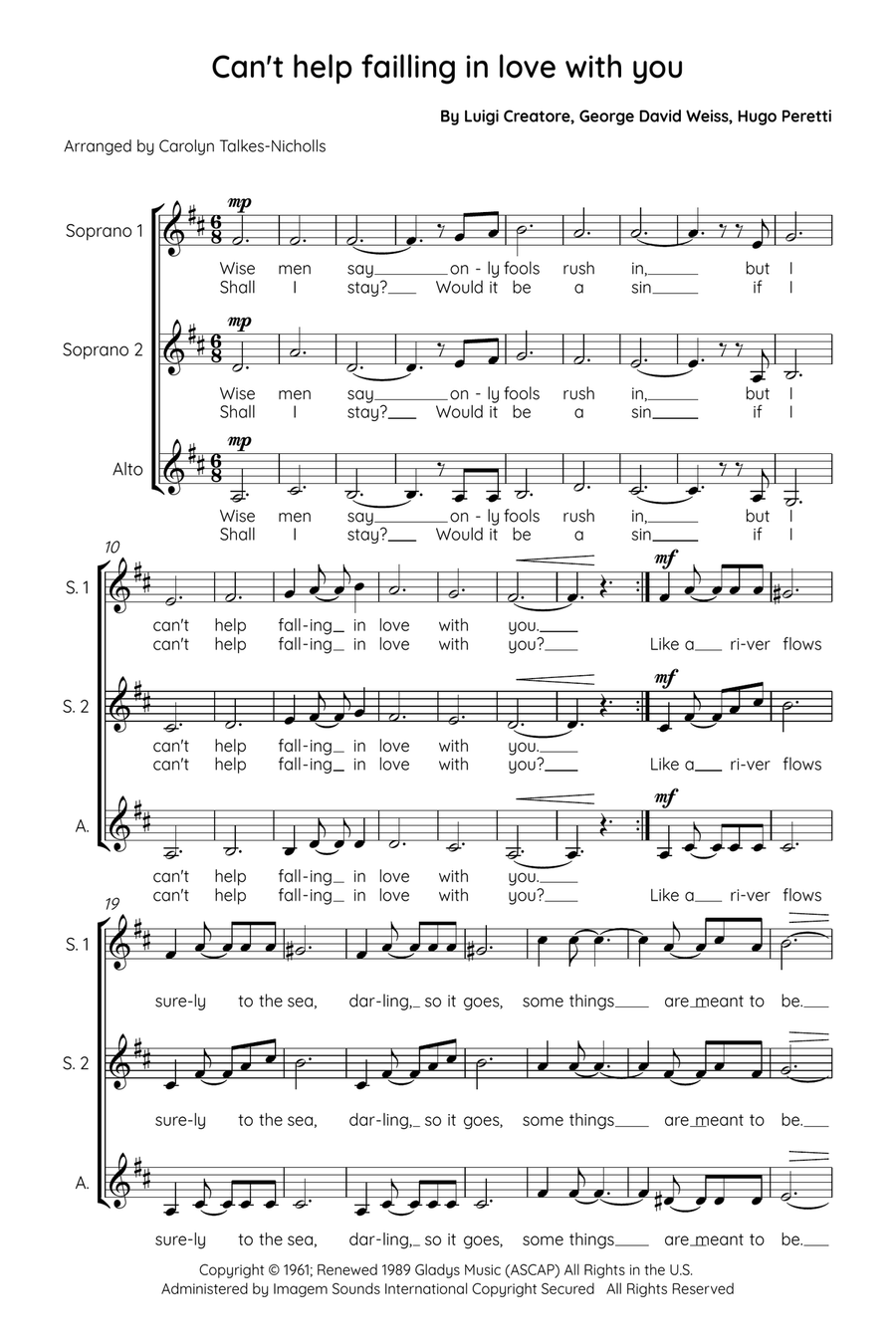 Can't Help Falling In Love SSA scores gallery preview page 1