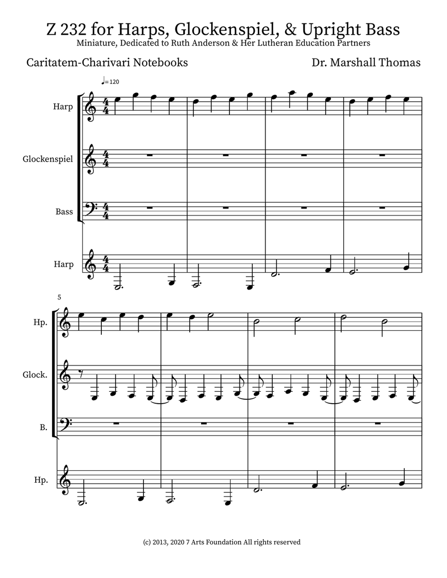 Z 232 for Harps, Glockenspiel, & Upright Bass Double Bass scores gallery preview page 1