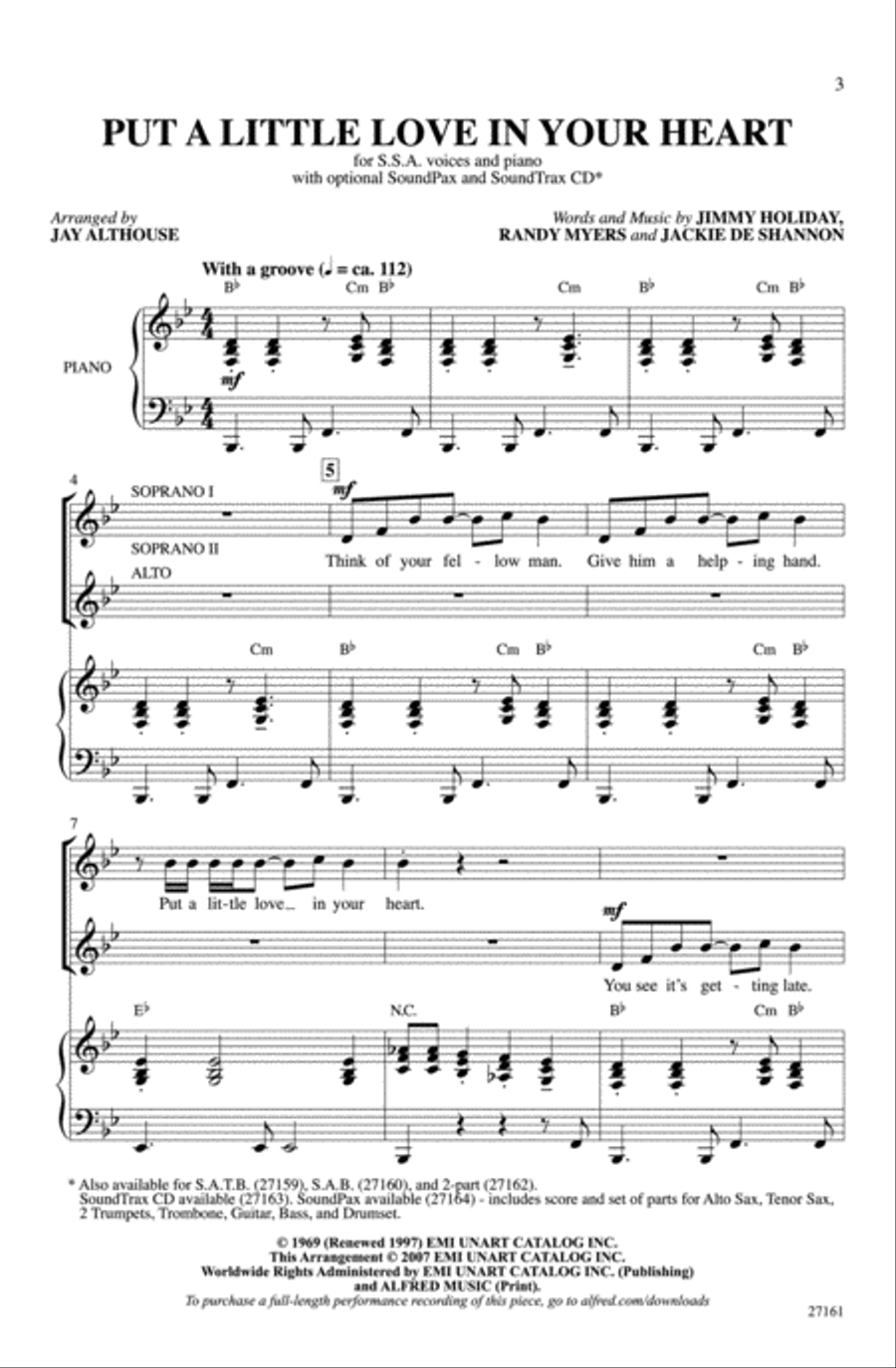 Put a Little Love in Your Heart Choir scores gallery preview page 1