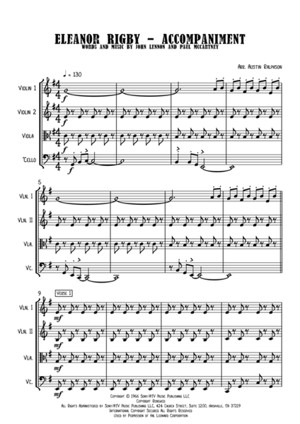 Eleanor Rigby accompaniment only - string quartet / string orchestra image number null