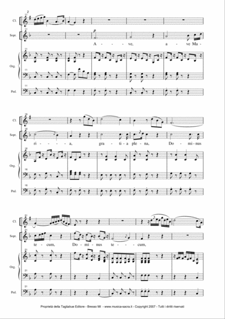 AVE MARIA by Cherubini for Soprano, Clarinet in Bb and Organ Small Ensemble scores gallery preview page 2