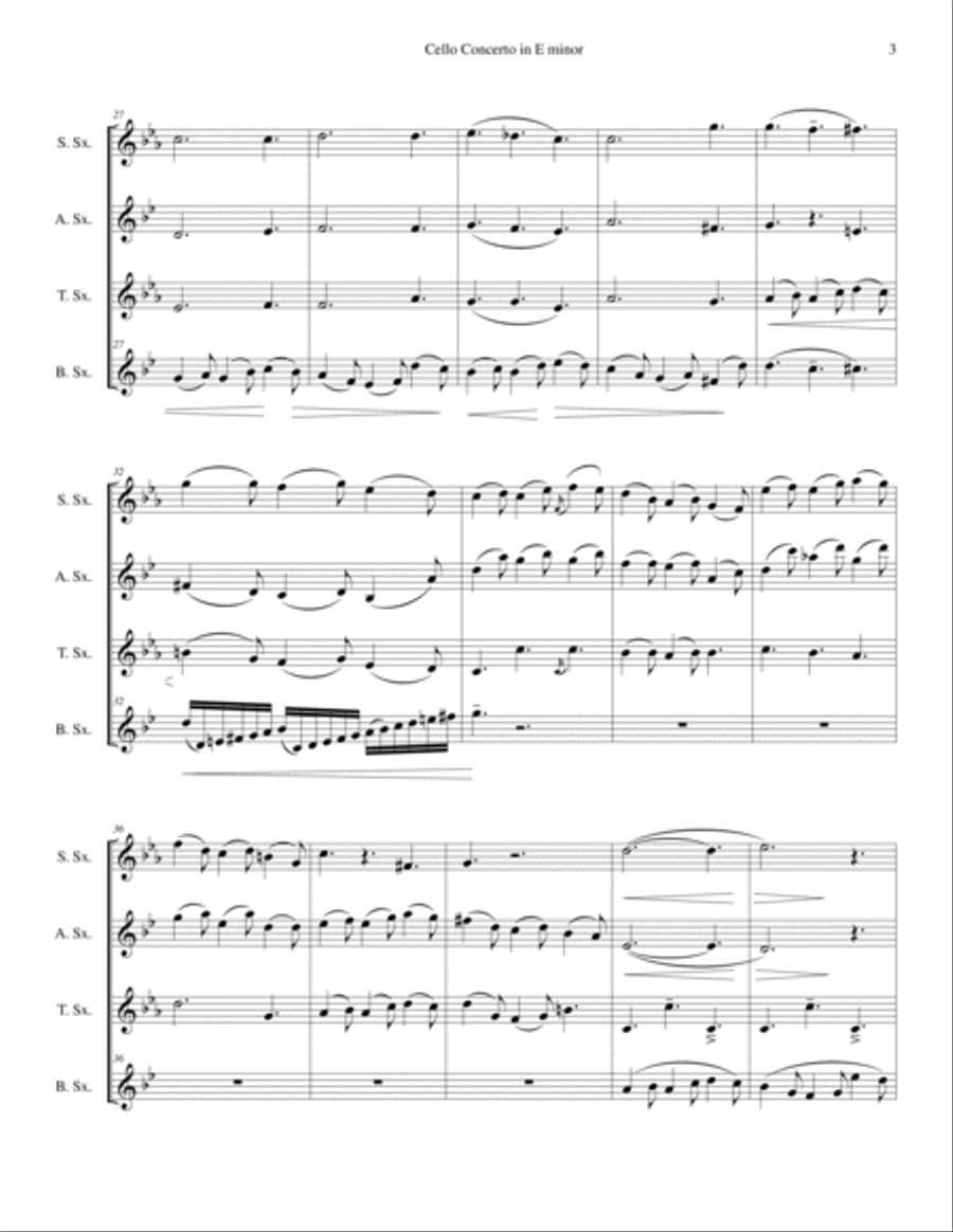 Elgar - Cello Concerto - Saxophone Quartet Woodwind Quartet scores gallery preview page 3