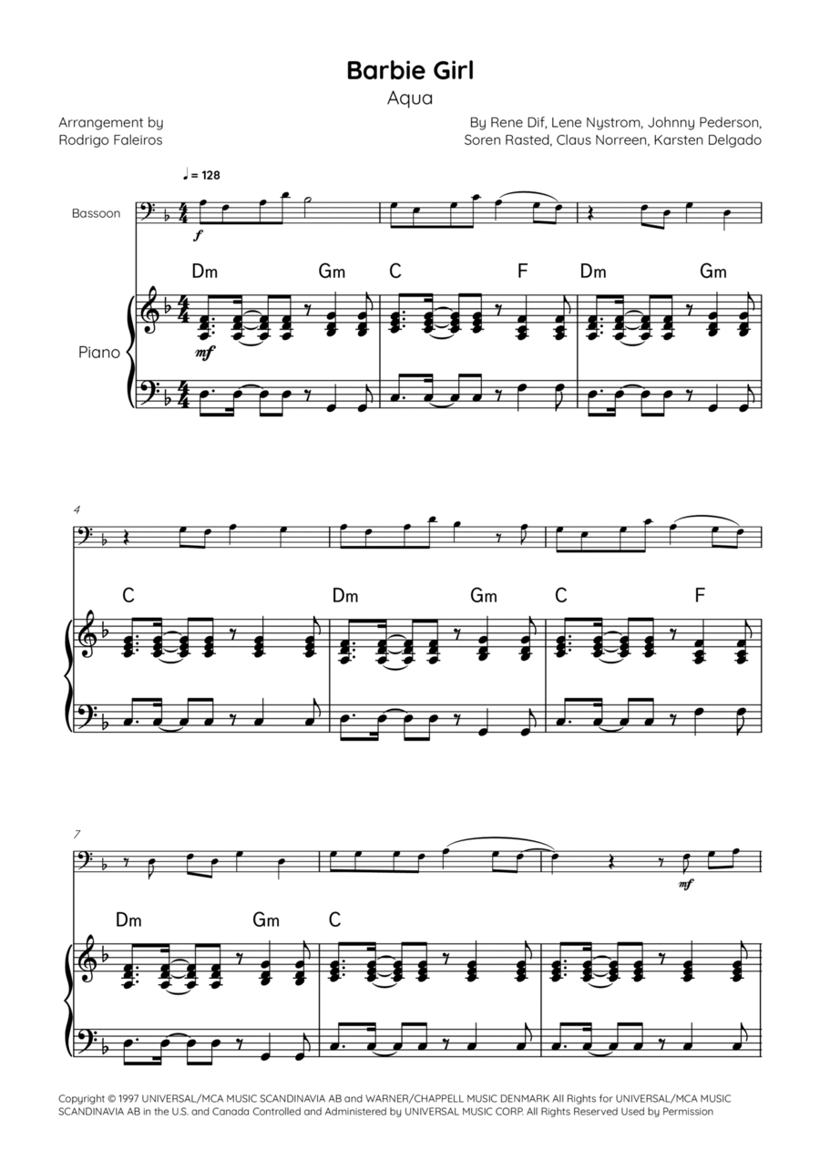 Barbie Girl Bassoon scores gallery preview page 1