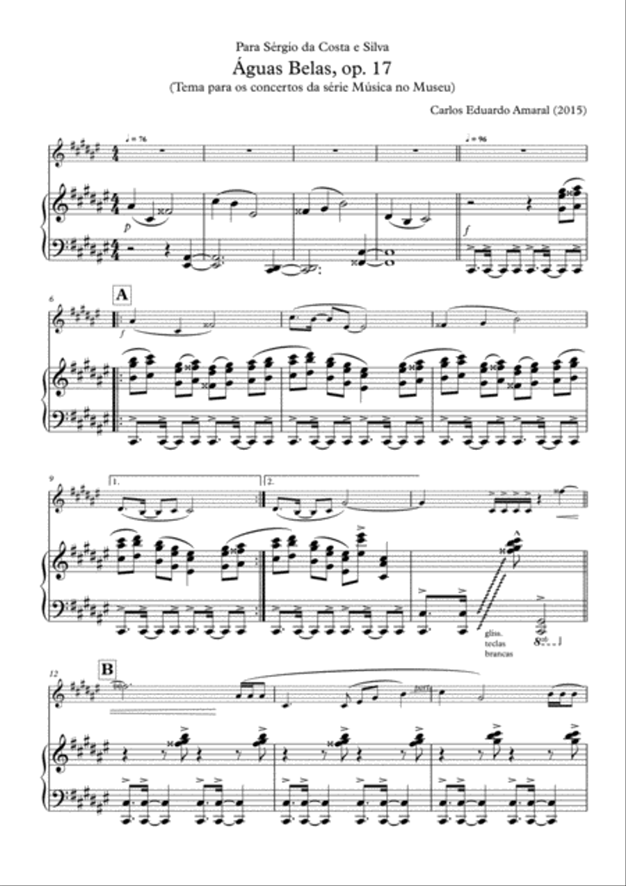 Águas Belas, op. 17 - for violin and piano Violin Solo scores gallery preview page 1