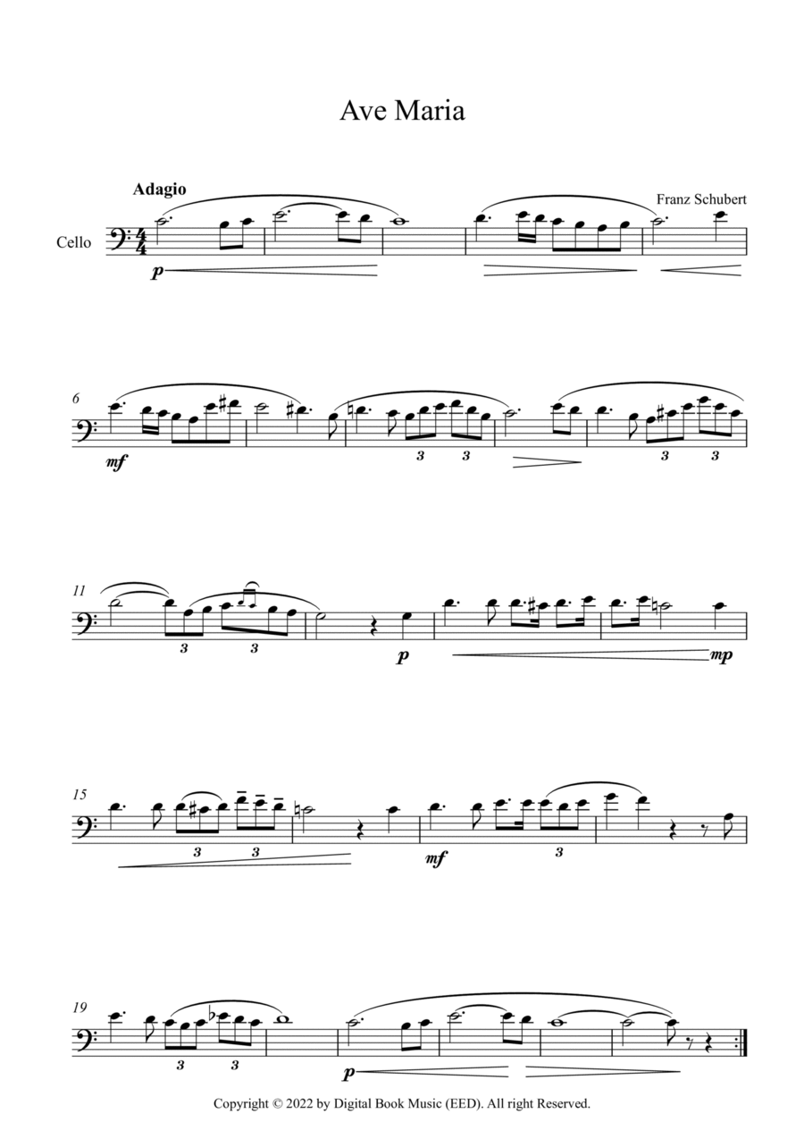 Ave Maria - Franz Schubert (Cello) Cello Solo scores gallery preview page 1