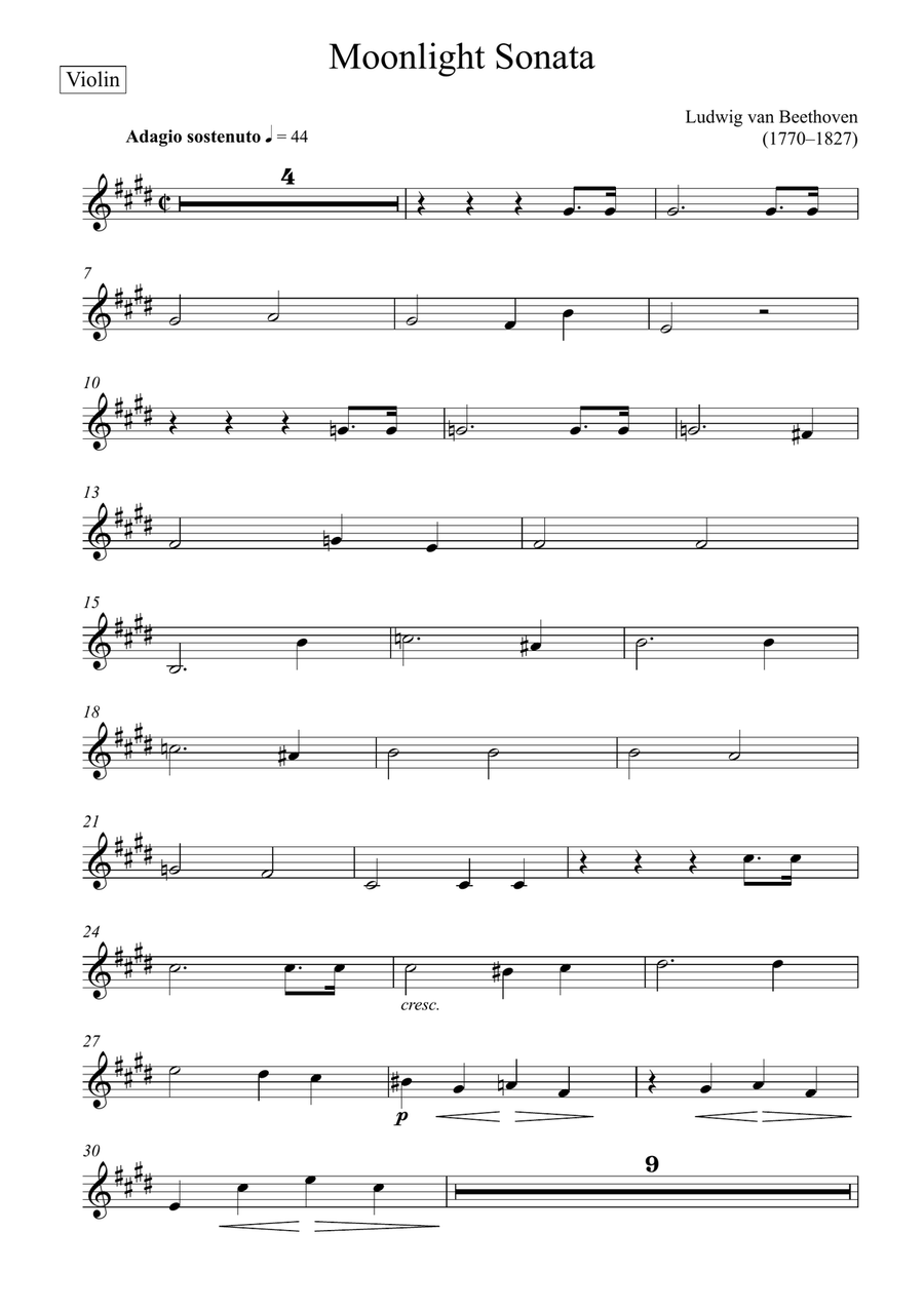 Beethoven - Moonlight Sonata (Violin Solo) Violin Solo scores gallery preview page 6
