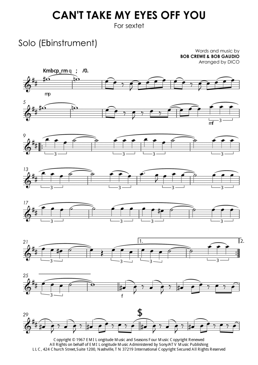 Can't Take My Eyes Off Of You E-Flat Instrument scores gallery preview page 1