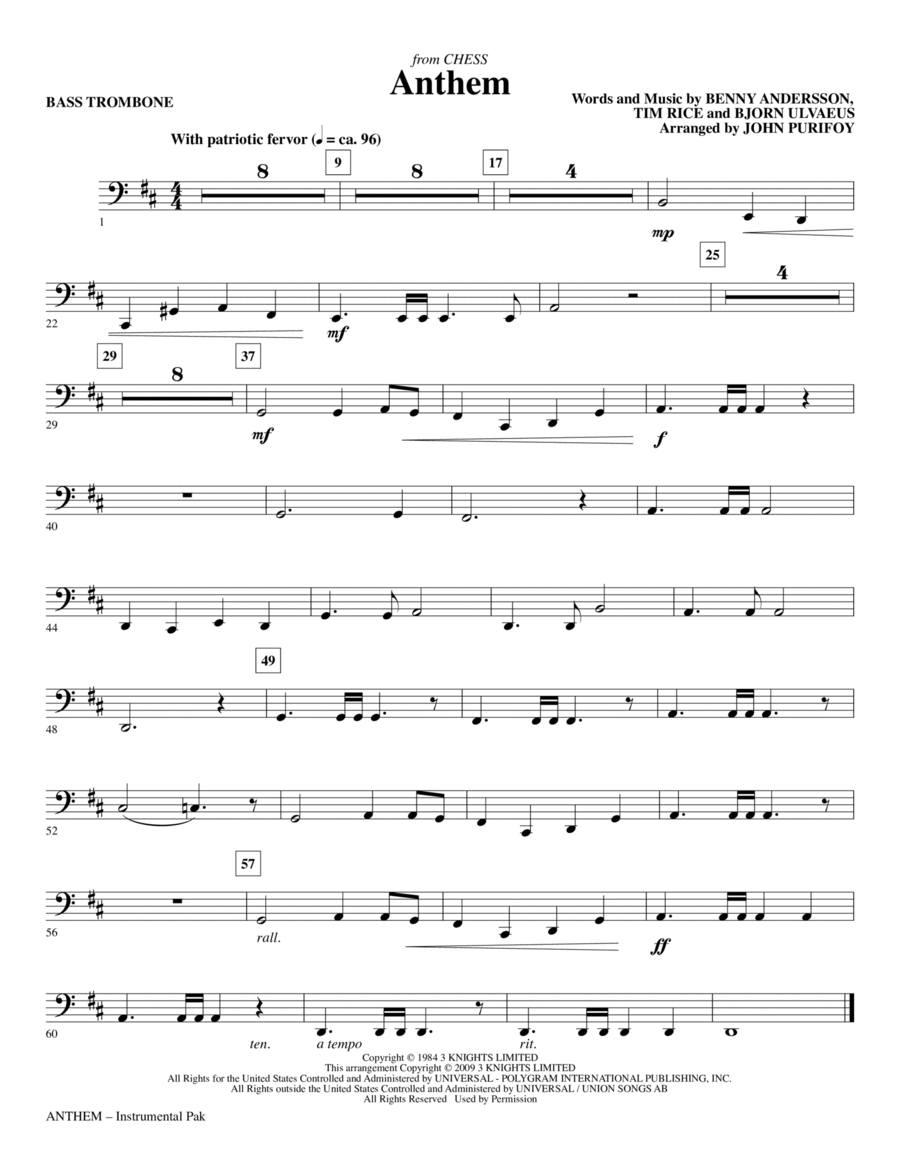 Anthem (from Chess) - Bass Trombone Choir scores gallery preview page 1