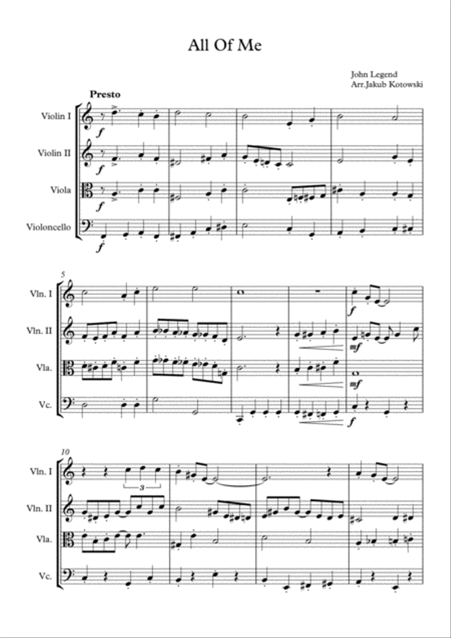 All Of Me All Of Me String Quartet scores gallery preview page 1