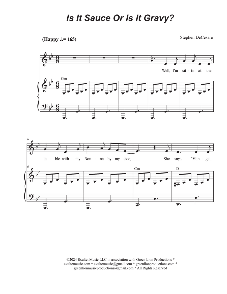 Is It Sauce Or Is It Gravy? (Vocal solo) by Stephen DeCesare Piano, Vocal - Digital Sheet Music