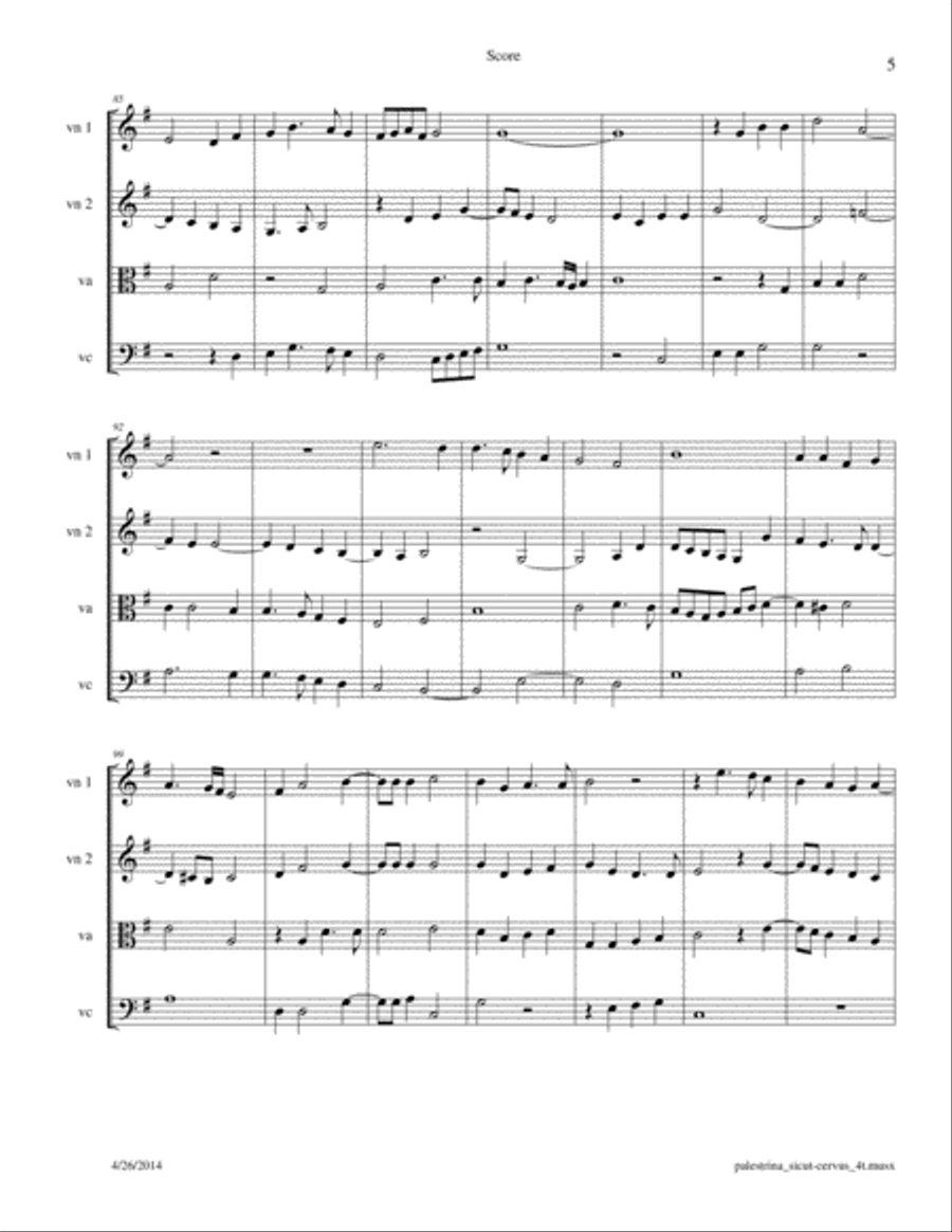 Palestrina: Sicut cervus for String Quartet String Quartet scores gallery preview page 5