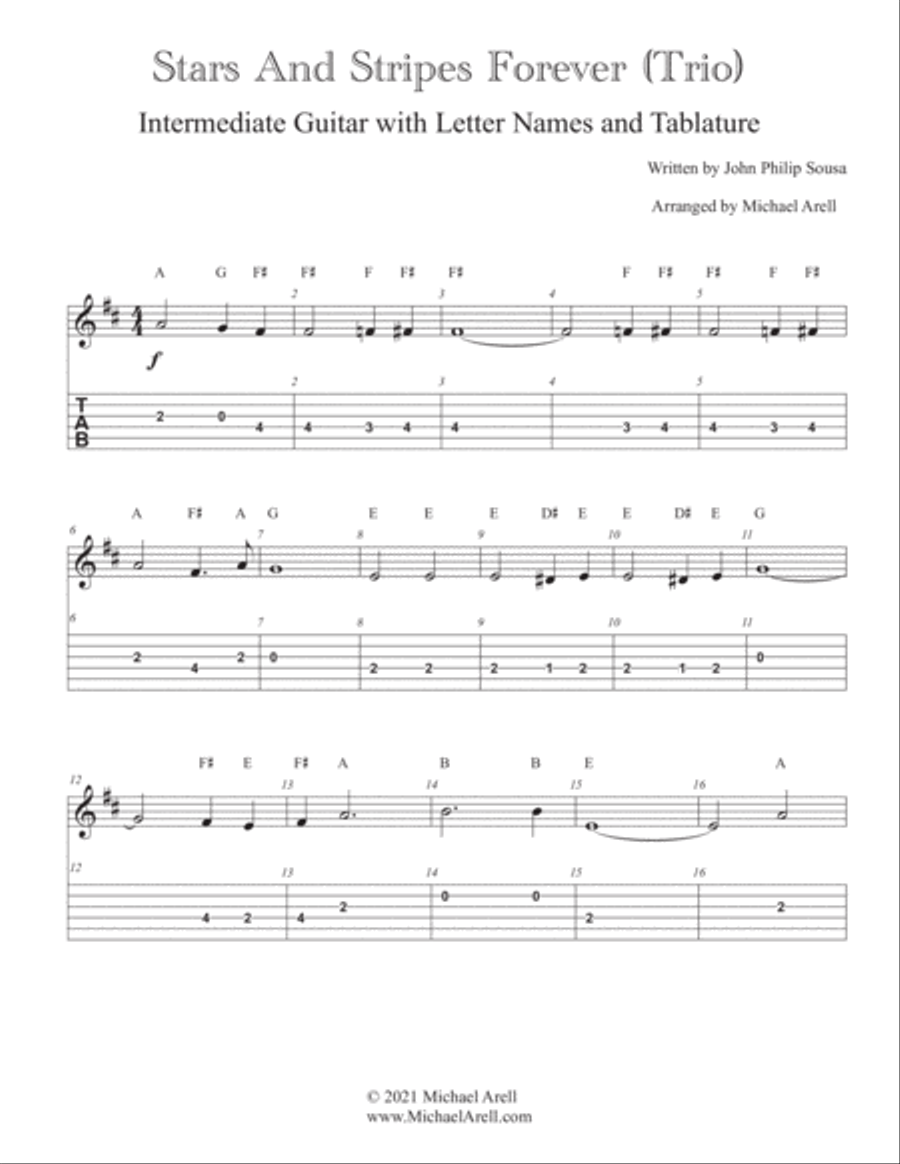 Stars and Stripes Forever- Intermediate Guitar Acoustic Guitar scores gallery preview page 4