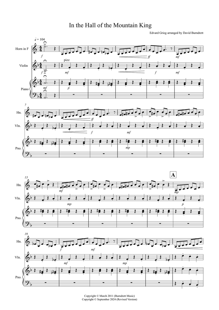 In the Hall of the Mountain King for Horn and Violin Duet Horn scores gallery preview page 1