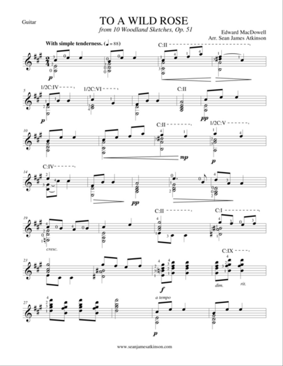 To A Wild Rose Classical Guitar scores gallery preview page 1