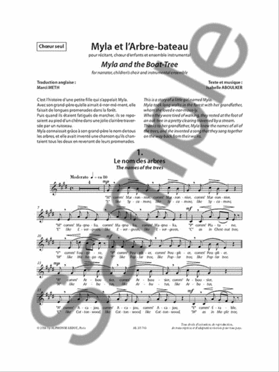 Myla And The Boat-tree For Narrator And Children's Choir With Accompaniement Children's Choir scores gallery preview page 2