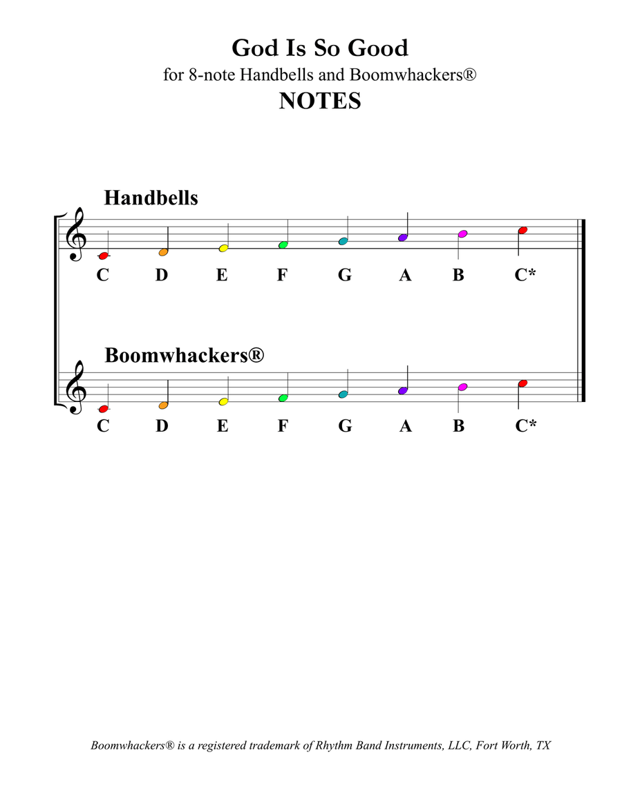 God Is So Good (for 8-note Bells and Boomwhackers with Color Coded Notes) Handbell Choir scores gallery preview page 4