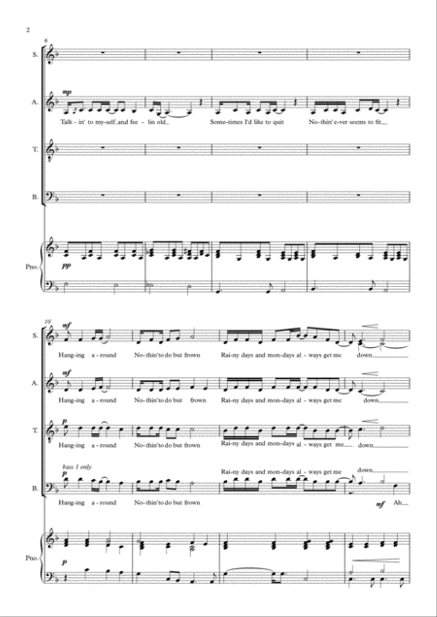 Rainy Days And Mondays 4-Part scores gallery preview page 2