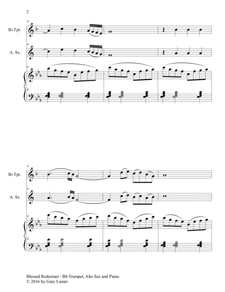 BLESSED REDEEMER (Trio – Bb Trumpet, Alto Sax & Piano with Score/Parts) image number null