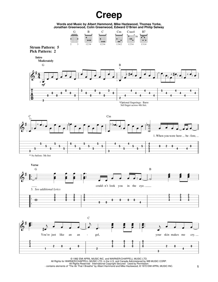 Creep Acoustic Guitar scores gallery preview page 1