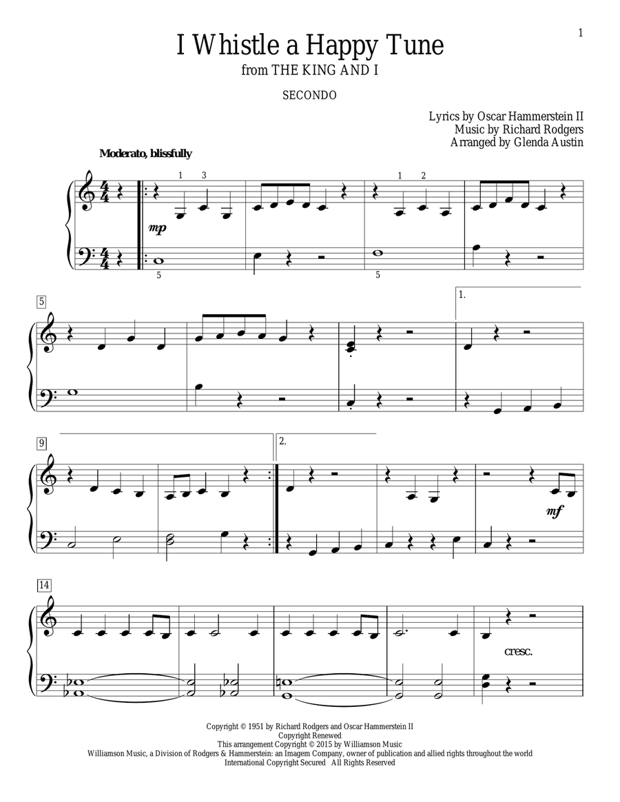 I Whistle A Happy Tune Piano Duet scores gallery preview page 1