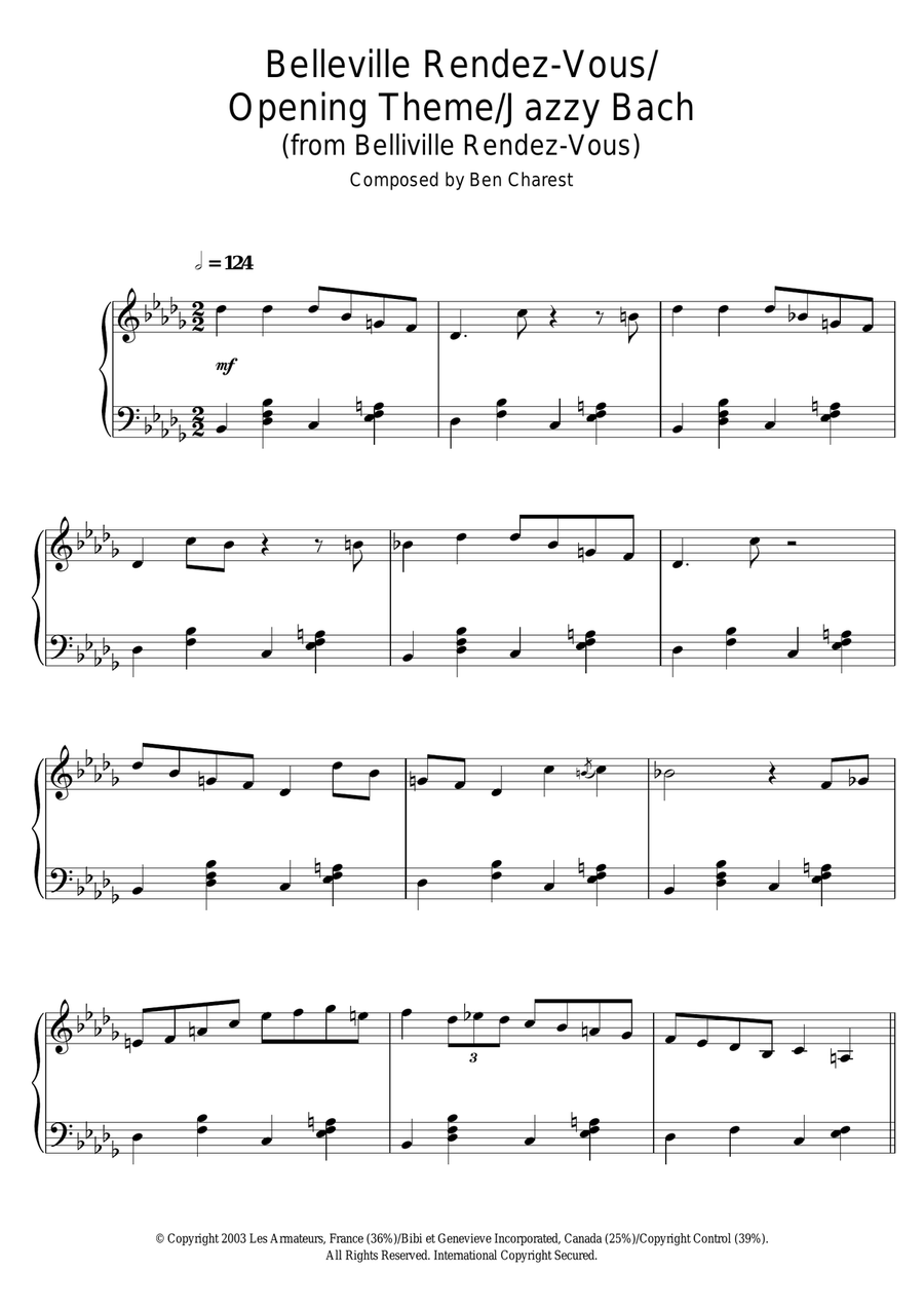 Belleville Rendez-Vous (Belleville Rendez-Vous/Opening Theme/Jazzy Bach) Piano Solo scores gallery preview page 1