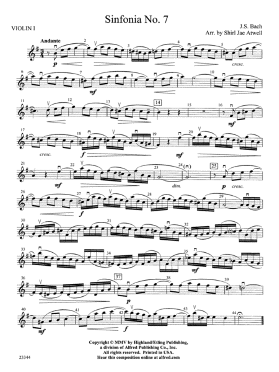 Sinfonia No. 7: 1st Violin String Orchestra scores gallery preview page 1