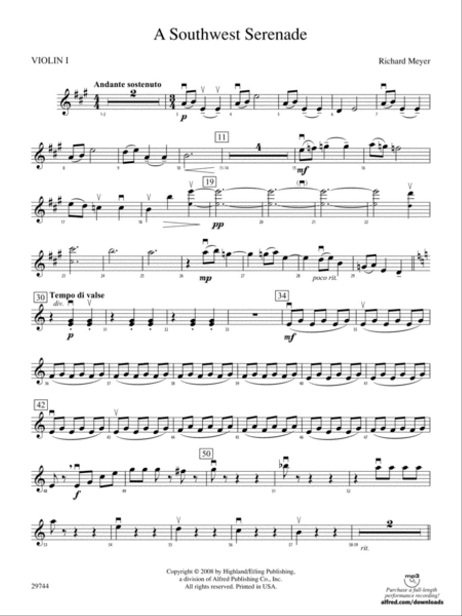 A Southwest Serenade: 1st Violin String Orchestra scores gallery preview page 1
