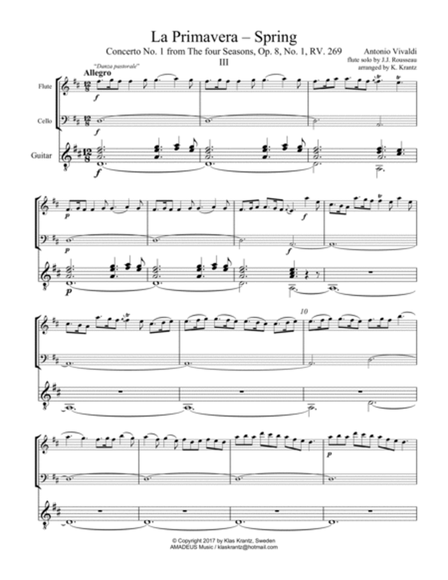 Allegro (iii) from La Primavera (Spring) RV. 269 for flute, cello and guitar image number null