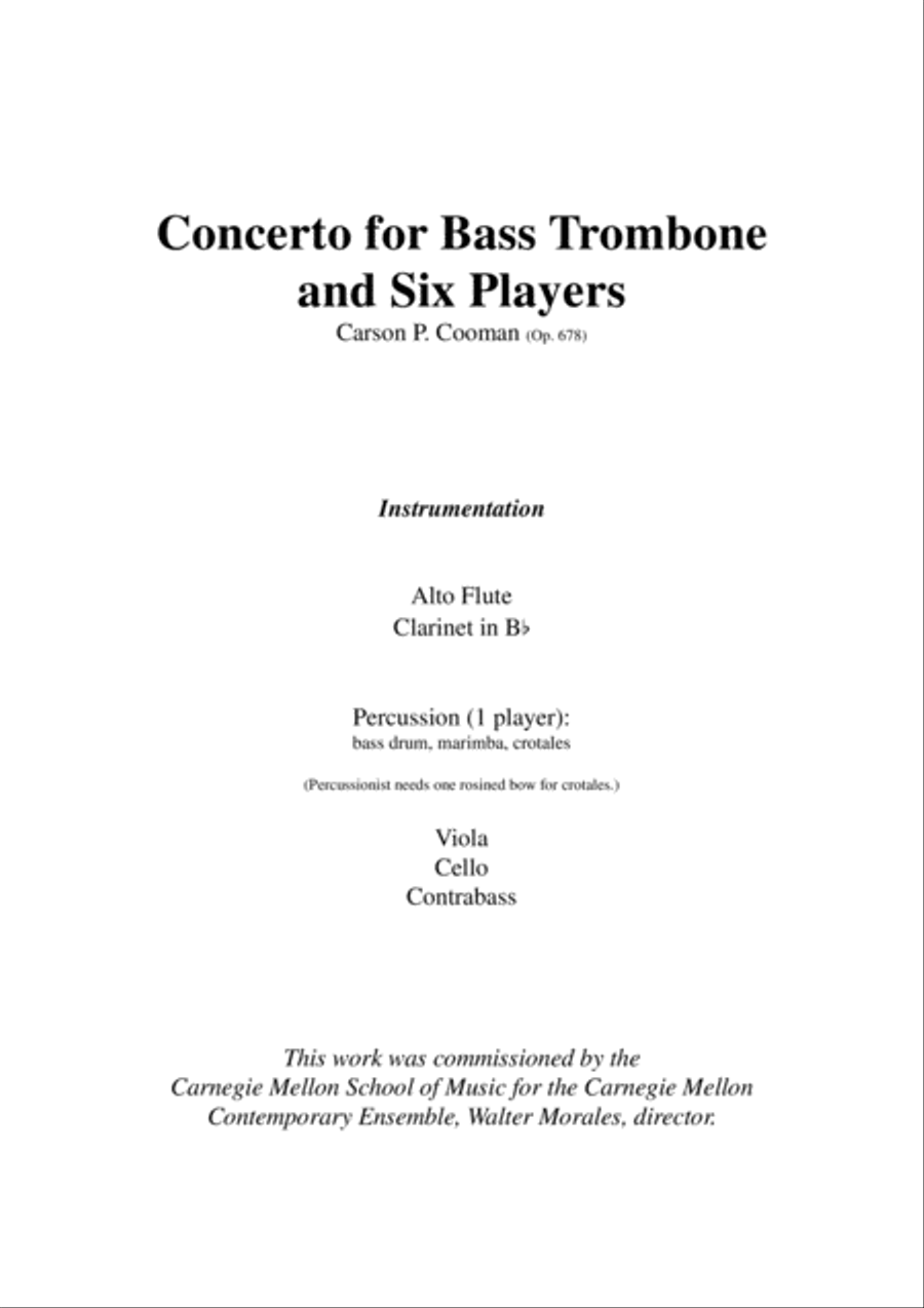 Carson Cooman: Concerto for Bass Trombone and Six Players (2006), score and parts Large Ensemble scores gallery preview page 1
