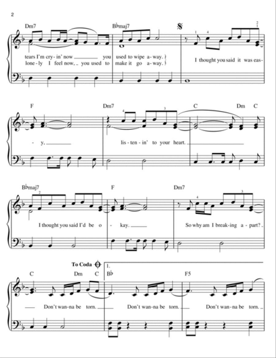 Don't Wanna Be Torn Don't Wanna Be Torn Easy Piano scores gallery preview page 2