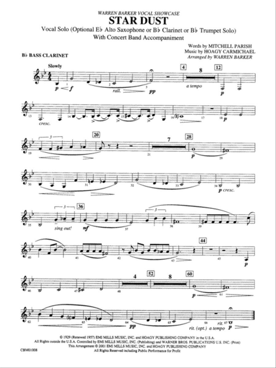 Star Dust: B-flat Bass Clarinet Concert Band scores gallery preview page 1